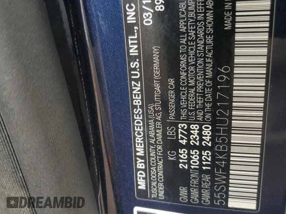 ✅ 2017 Mercedes-Benz C 300 • VIN: 55SWF4KB5HU217196 • Lot: 59295625. Listed on Copart with 72,689 mi. Free auction sales archive from the USA and detailed vehicle history report at DreamBid. Image 12.