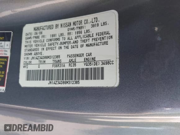 ✅ 2006 Nissan 350Z Touring • VIN: JN1AZ34D86M312385 • Лот: 43229879. Опубликован ранее на IAAI с пробегом 102 125 миль. Бесплатный доступ к архиву аукционных продаж из США и подробный отчёт об истории автомобиля на DreamBid. Изображение 9.