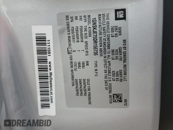 ✅ 2013 Chevrolet Suburban LT • VIN: 1GNSKJE75DR156736 • Lot: 79581474. Wystawiony na Copart z przebiegiem 77 578 mil. Bezpłatny archiwum sprzedaży aukcyjnych z USA i szczegółowy raport historii pojazdu na DreamBid. Zdjęcie 13.