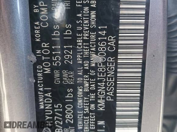 2015 Hyundai Genesis 3.8L z VIN KMHGN4JE8FU086141, wystawiony jako Copart lot #77442744 z przebiegiem 134 477 mil mil oraz Szkoda całkowita • Salvage title. Historia ofert i sprzedaży dostępna na DreamBid. Obrazek 12.