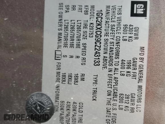 ✅ 2012 Chevrolet Silverado 2500HD LT • VIN: 1GC2KXCG9CZ243133 • Lot: 89163325. Wystawiony na Copart z przebiegiem 217 644 mil. Bezpłatny archiwum sprzedaży aukcyjnych z USA i szczegółowy raport historii pojazdu na DreamBid. Zdjęcie 13.