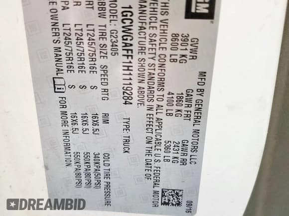 ✅ 2017 Chevrolet Express Cargo • VIN: 1GCWGAFF1H1119284 • Lot: 68014215. Wystawiony na Copart z przebiegiem Nie podano. Bezpłatny archiwum sprzedaży aukcyjnych z USA i szczegółowy raport historii pojazdu na DreamBid. Zdjęcie 13.