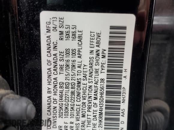 ✅ 2013 Honda CR-V LX • VIN: 2HKRM4H35DH656138 • Лот: 71698445. Опубликован ранее на Copart с пробегом 185 962 миль. Бесплатный доступ к архиву аукционных продаж из США и подробный отчёт об истории автомобиля на DreamBid. Изображение 13.