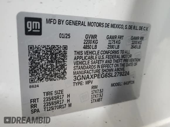 ✅ 2025 Chevrolet Equinox AWD LT • VIN: 3GNAXPEG6SL279224 • Lot: 81560585. Wystawiony na Copart z przebiegiem 19 847 mil. Bezpłatny archiwum sprzedaży aukcyjnych z USA i szczegółowy raport historii pojazdu na DreamBid. Zdjęcie 14.