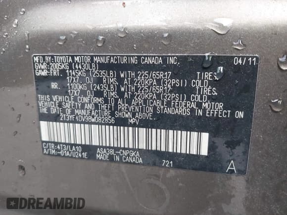 ✅ 2011 Toyota RAV4 Limited • VIN: 2T3YF4DV9BW082856 • Lot: 41946197. Wystawiony na IAAI z przebiegiem 189 382 mil. Bezpłatny archiwum sprzedaży aukcyjnych z USA i szczegółowy raport historii pojazdu na DreamBid. Zdjęcie 9.