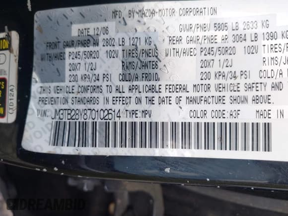 ✅ 2007 Mazda CX-9 Grand Touring • VIN: JM3TB28Y870102614 • Лот: 42496039. Опубликован ранее на IAAI с пробегом Не указан. Бесплатный доступ к архиву аукционных продаж из США и подробный отчёт об истории автомобиля на DreamBid. Изображение 9.