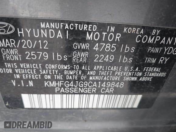 ✅ 2012 Hyundai Azera • VIN: KMHFG4JG9CA149848 • Лот: 41658387. Опубликован ранее на IAAI с пробегом 164 933 миль. Бесплатный доступ к архиву аукционных продаж из США и подробный отчёт об истории автомобиля на DreamBid. Изображение 9.