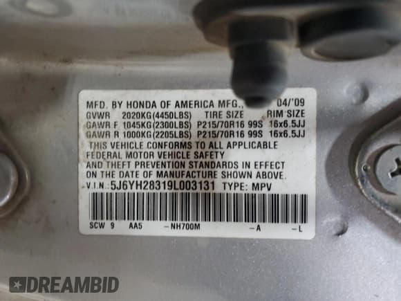 ✅ 2009 Honda Element LX • VIN: 5J6YH28319L003131 • Lot: 81472815. Listed on Copart with 241,575 mi. Free auction sales archive from the USA and detailed vehicle history report at DreamBid. Image 13.