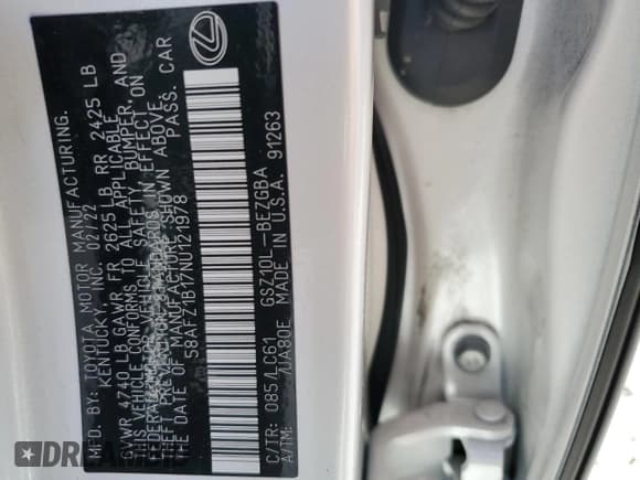 ✅ 2022 Lexus ES 350 Ultra Luxury • VIN: 58AFZ1B17NU121978 • Lot: 87609365. Listed on Copart with Not provided. Free auction sales archive from the USA and detailed vehicle history report at DreamBid. Image 12.