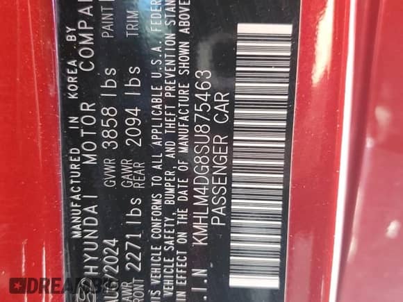 2025 Hyundai Elantra SEL Sport with VIN KMHLM4DG8SU875463, listed as a Copart auction lot 80696775 with 8,567 mi miles and Non repairable. Bid and sale history available at DreamBid. Image 13.