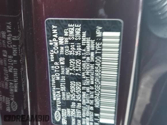 2024 Hyundai Palisade SEL с VIN KM8R4DGE0RU685400, выставлен на аукционе Copart как лот 70503994 с пробегом 3 792 миль миль и Списание • Salvage title. История ставок и продаж доступна на DreamBid. Изображение 13.