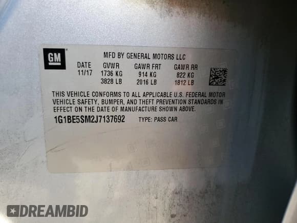 ✅ 2018 Chevrolet Cruze LT • VIN: 1G1BE5SM2J7137692 • Лот: 73472992. Опубликован ранее на Copart с пробегом 81 964 миль. Бесплатный доступ к архиву аукционных продаж из США и подробный отчёт об истории автомобиля на DreamBid. Изображение 14.