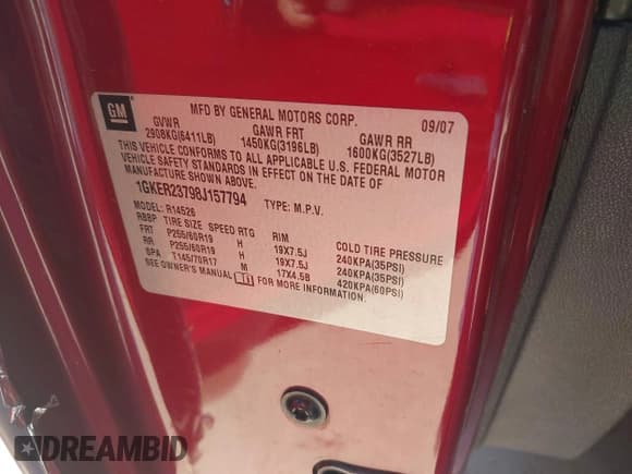 ✅ 2008 GMC Acadia SLT1 • VIN: 1GKER23798J157794 • Lot: 43786510. Listed on IAAI with 184,513 mi. Free auction sales archive from the USA and detailed vehicle history report at DreamBid. Image 9.