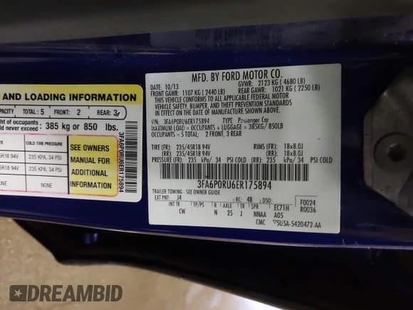 ✅ 2014 Ford Fusion Titanium Hybrid • VIN: 3FA6P0RU6ER175894 • Lot: 43220307. Listed on IAAI with 157,170 mi. Free auction sales archive from the USA and detailed vehicle history report at DreamBid. Image 9.