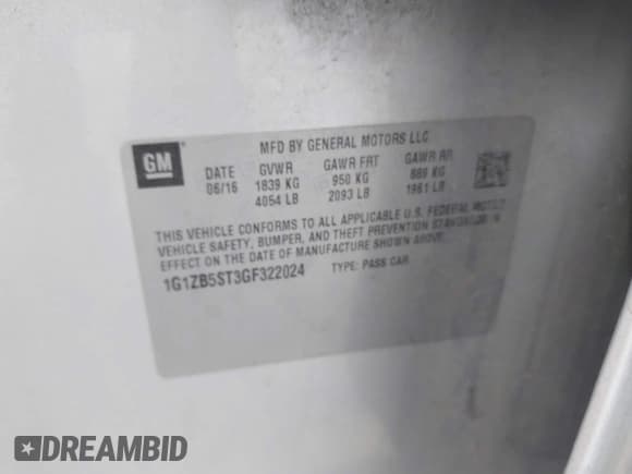 ✅ 2016 Chevrolet Malibu LS • VIN: 1G1ZB5ST3GF322024 • Lot: 43528159. Listed on IAAI with 92,612 mi. Free auction sales archive from the USA and detailed vehicle history report at DreamBid. Image 9.