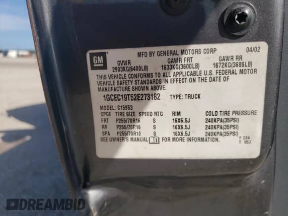 2002 Chevrolet Silverado 1500 with VIN 1GCEC19T52E273182, listed as a Copart auction lot 67066404 with 317,757 mi miles and Non repairable. Bid and sale history available at DreamBid. Image 12.