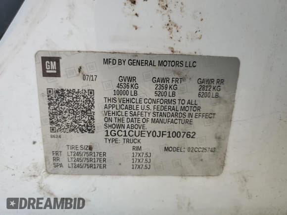 ✅ 2018 Chevrolet Silverado 2500HD Work Truck • VIN: 1GC1CUEY0JF100762 • Lot: 71463255. Wystawiony na Copart z przebiegiem 191 286 mil. Bezpłatny archiwum sprzedaży aukcyjnych z USA i szczegółowy raport historii pojazdu na DreamBid. Zdjęcie 12.