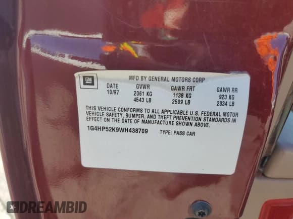 ✅ 1998 Buick LeSabre Custom • VIN: 1G4HP52K9WH438709 • Lot: 75307544. Wystawiony na Copart z przebiegiem 64 605 mil. Bezpłatny archiwum sprzedaży aukcyjnych z USA i szczegółowy raport historii pojazdu na DreamBid. Zdjęcie 12.
