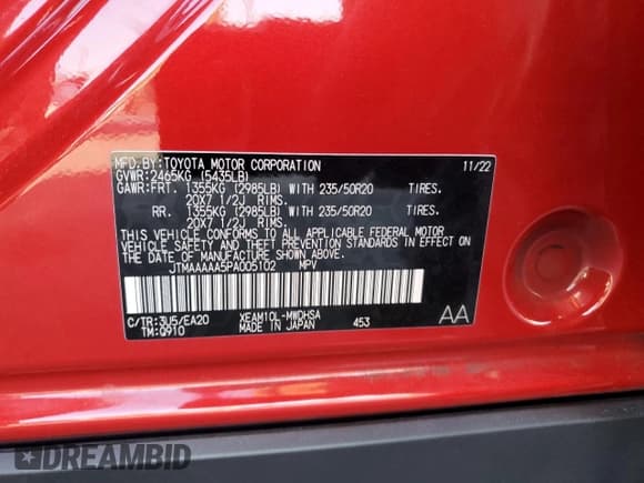 ✅ 2023 Toyota bZ4X Limited • VIN: JTMAAAAA5PA005102 • Lot: 81978785. Listed on Copart with 37,549 mi. Free auction sales archive from the USA and detailed vehicle history report at DreamBid. Image 14.