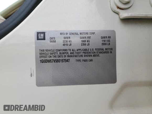 ✅ 2008 Cadillac STS RWD • VIN: 1G6DW67V980197947 • Lot: 85865335. Wystawiony na Copart z przebiegiem 65 091 mil. Bezpłatny archiwum sprzedaży aukcyjnych z USA i szczegółowy raport historii pojazdu na DreamBid. Zdjęcie 12.