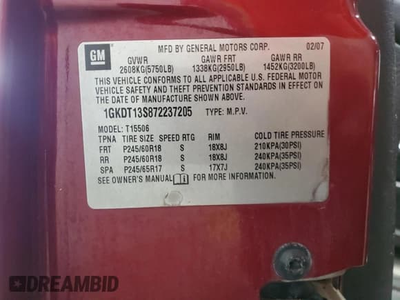 ✅ 2007 GMC Envoy SLT • VIN: 1GKDT13S872237205 • Lot: 82187485. Wystawiony na Copart z przebiegiem 167 504 mil. Bezpłatny archiwum sprzedaży aukcyjnych z USA i szczegółowy raport historii pojazdu na DreamBid. Zdjęcie 13.