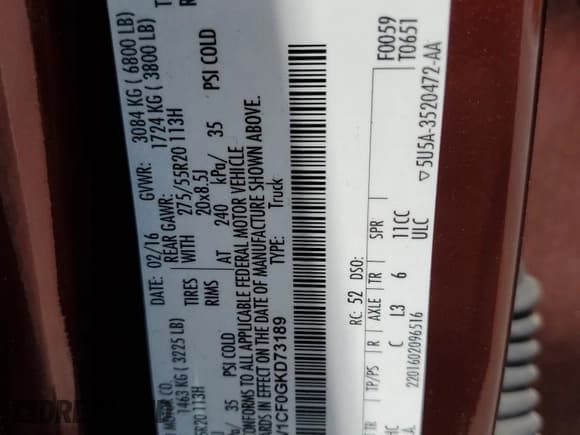 ✅ 2016 Ford F-150 Lariat • VIN: 1FTEW1CF0GKD73189 • Lot: 69944015. Listed on Copart with 115,691 mi. Free auction sales archive from the USA and detailed vehicle history report at DreamBid. Image 13.