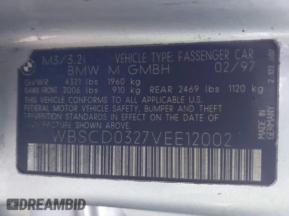 ✅ 1997 BMW 3 Series • VIN: WBSCD0327VEE12002 • Лот: 43750783. Опубликован ранее на IAAI с пробегом 195 082 миль. Бесплатный доступ к архиву аукционных продаж из США и подробный отчёт об истории автомобиля на DreamBid. Изображение 9.