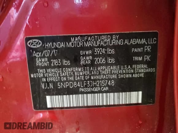 ✅ 2018 Hyundai Elantra Limited • VIN: 5NPD84LF3JH215748 • Lot: 81251565. Listed on Copart with 91,227 mi. Free auction sales archive from the USA and detailed vehicle history report at DreamBid. Image 13.