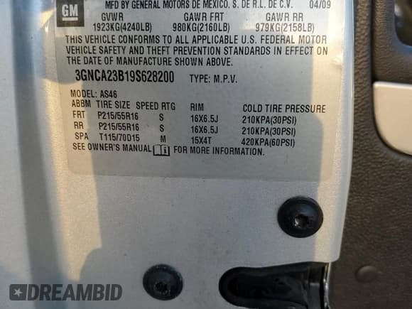 ✅ 2009 Chevrolet HHR 1LT • VIN: 3GNCA23B19S628200 • Lot: 85581524. Listed on Copart with 134,379 mi. Free auction sales archive from the USA and detailed vehicle history report at DreamBid. Image 14.