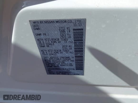 ✅ 2014 Nissan Pathfinder Platinum • VIN: 5N1AR2MN0EC640996 • Лот: 43319389. Опубликован ранее на IAAI с пробегом 133 541 миль. Бесплатный доступ к архиву аукционных продаж из США и подробный отчёт об истории автомобиля на DreamBid. Изображение 9.