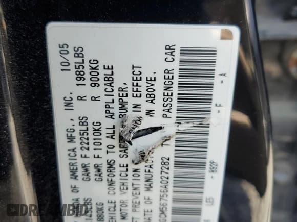 ✅ 2006 Honda Accord EX • VIN: 1HGCM56756A027282 • Lot: 80024845. Listed on Copart with 223,749 mi. Free auction sales archive from the USA and detailed vehicle history report at DreamBid. Image 12.