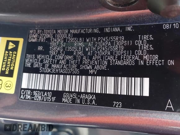 ✅ 2010 Toyota Highlander Limited • VIN: 5TDDK3EH1AS037505 • Lot: 43204412. Listed on IAAI with 227,298 mi. Free auction sales archive from the USA and detailed vehicle history report at DreamBid. Image 9.