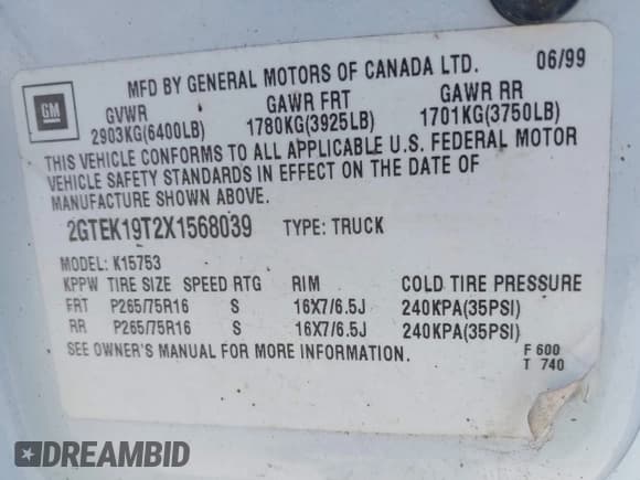 ✅ 1999 GMC Sierra 1500 SLE • VIN: 2GTEK19T2X1568039 • Лот: 43015939. Опубликован ранее на IAAI с пробегом 149 960 миль. Бесплатный доступ к архиву аукционных продаж из США и подробный отчёт об истории автомобиля на DreamBid. Изображение 9.