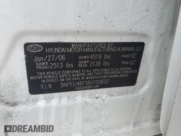 ✅ 2006 Hyundai Sonata GLS • VIN: 5NPEU46F56H110602 • Лот: 41337735. Опубликован ранее на Copart с пробегом 47 635 миль. Бесплатный доступ к архиву аукционных продаж из США и подробный отчёт об истории автомобиля на DreamBid. Изображение 14.