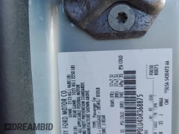 ✅ 2013 Ford Fusion SE Hybrid • VIN: 3FA6P0LU4DR368875 • Lot: 82259635. Wystawiony na Copart z przebiegiem 103 163 mil. Bezpłatny archiwum sprzedaży aukcyjnych z USA i szczegółowy raport historii pojazdu na DreamBid. Zdjęcie 12.