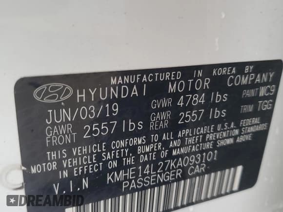 ✅ 2019 Hyundai Sonata • VIN: KMHE14L27KA093101 • Лот: 69629844. Опубликован ранее на Copart с пробегом 34 147 миль. Бесплатный доступ к архиву аукционных продаж из США и подробный отчёт об истории автомобиля на DreamBid. Изображение 12.