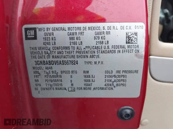 2010 Chevrolet HHR 1LT с VIN 3GNBABDV6AS567824, выставлен на аукционе IAAI как лот 41625126 с пробегом 101 387 миль миль и . История ставок и продаж доступна на DreamBid. Изображение 9.