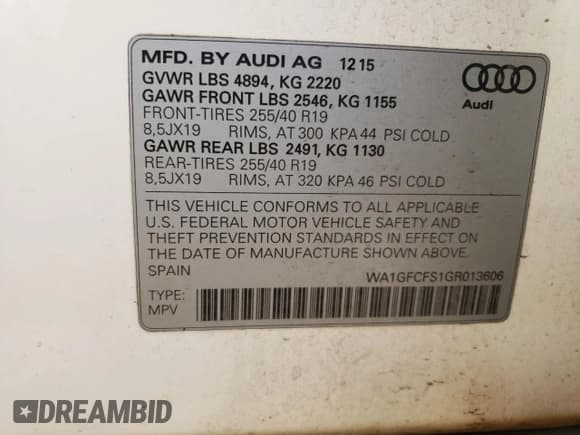 ✅ 2016 Audi Q3 Prestige • VIN: WA1GFCFS1GR013606 • Lot: 87047155. Listed on Copart with 92,960 mi. Free auction sales archive from the USA and detailed vehicle history report at DreamBid. Image 12.