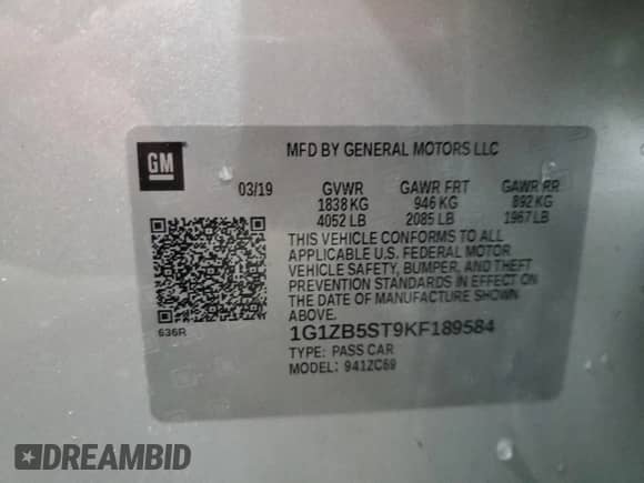 2019 Chevrolet Malibu LS z VIN 1G1ZB5ST9KF189584, wystawiony jako Copart lot #81212555 z przebiegiem 122 339 mil mil oraz Szkoda całkowita • Salvage title. Historia ofert i sprzedaży dostępna na DreamBid. Obrazek 12.