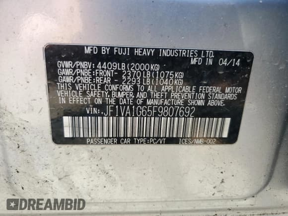 ✅ 2015 Subaru WRX Limited • VIN: JF1VA1G65F9807692 • Lot: 93446005. Wystawiony na Copart z przebiegiem Nie podano. Bezpłatny archiwum sprzedaży aukcyjnych z USA i szczegółowy raport historii pojazdu na DreamBid. Zdjęcie 12.