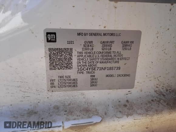 2022 Chevrolet Silverado 3500HD Work Truck с VIN 1GC4YSE71NF185739, выставлен на аукционе Copart как лот 82388624 с пробегом 16 764 миль миль и Списание • Salvage title. История ставок и продаж доступна на DreamBid. Изображение 12.