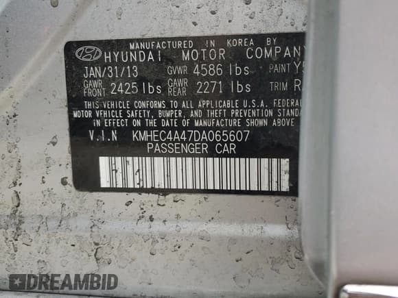 ✅ 2013 Hyundai Sonata Limited • VIN: KMHEC4A47DA065607 • Lot: 71488094. Listed on Copart with 145,441 mi. Free auction sales archive from the USA and detailed vehicle history report at DreamBid. Image 12.