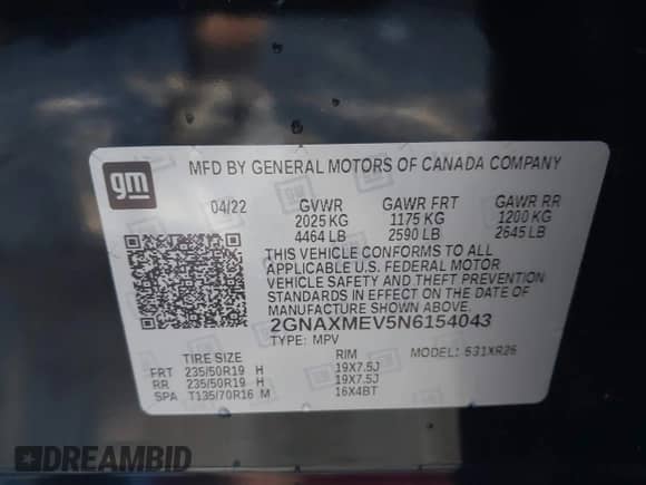 2022 Chevrolet Equinox RS с VIN 2GNAXMEV5N6154043, выставлен на аукционе IAAI как лот 43417483 с пробегом 20 321 миль миль и . История ставок и продаж доступна на DreamBid. Изображение 9.