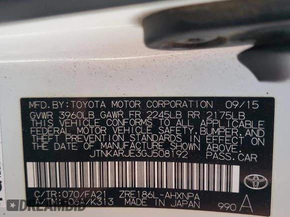 ✅ 2016 Scion iM • VIN: JTNKARJE3GJ508192 • Lot: 70582274. Listed on Copart with 101,870 mi. Free auction sales archive from the USA and detailed vehicle history report at DreamBid. Image 14.