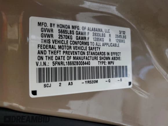 ✅ 2002 Honda Odyssey EX • VIN: 5FNRL18692B008440 • Lot: 86662025. Listed on Copart with 157,621 mi. Free auction sales archive from the USA and detailed vehicle history report at DreamBid. Image 13.