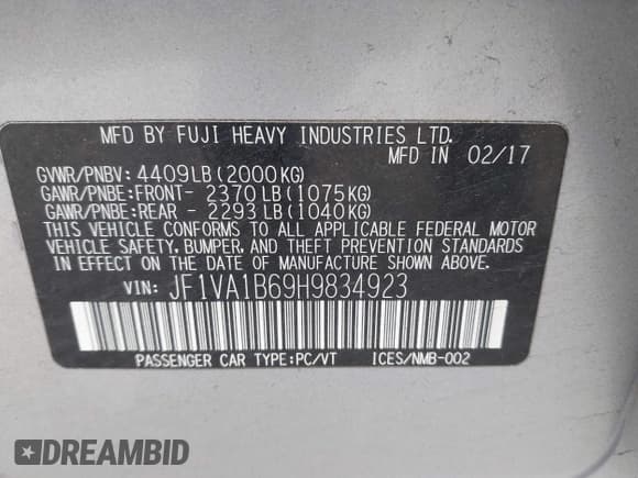 ✅ 2017 Subaru WRX • VIN: JF1VA1B69H9834923 • Lot: 42909755. Listed on IAAI with 103,956 mi. Free auction sales archive from the USA and detailed vehicle history report at DreamBid. Image 9.