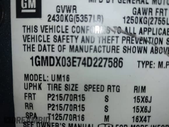 ✅ 2004 Pontiac Montana 1SA • VIN: 1GMDX03E74D227586 • Лот: 41201691. Опубликован ранее на IAAI с пробегом 112 527 миль. Бесплатный доступ к архиву аукционных продаж из США и подробный отчёт об истории автомобиля на DreamBid. Изображение 9.
