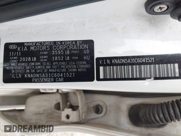 ✅ 2012 Kia Rio EX • VIN: KNADN5A31C6041521 • Lot: 41994678. Listed on IAAI with 142,229 mi. Free auction sales archive from the USA and detailed vehicle history report at DreamBid. Image 9.