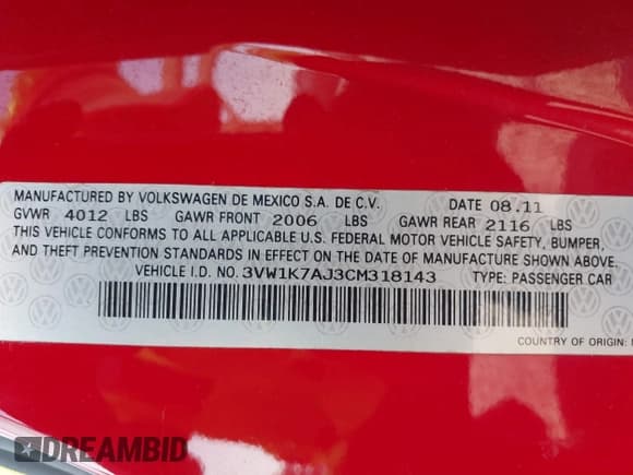 ✅ 2012 Volkswagen Jetta S • VIN: 3VW1K7AJ3CM318143 • Lot: 42847571. Listed on IAAI with 162,579 mi. Free auction sales archive from the USA and detailed vehicle history report at DreamBid. Image 9.