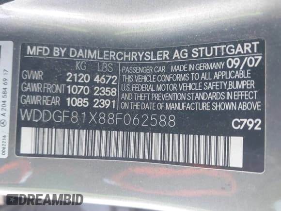 ✅ 2008 Mercedes-Benz C 300 Sport • VIN: WDDGF81X88F062588 • Lot: 41374634. Listed on IAAI with 154,904 mi. Free auction sales archive from the USA and detailed vehicle history report at DreamBid. Image 9.